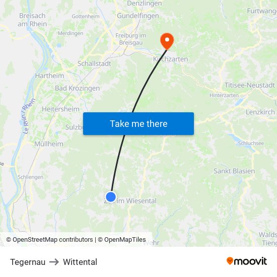 Tegernau to Wittental map