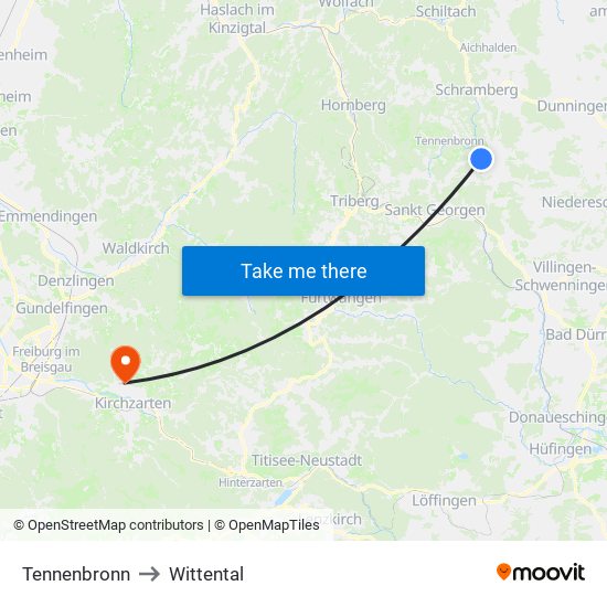 Tennenbronn to Wittental map