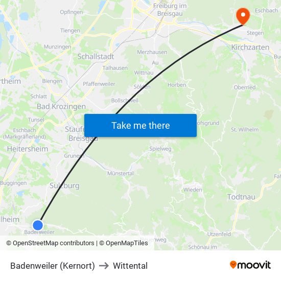 Badenweiler (Kernort) to Wittental map