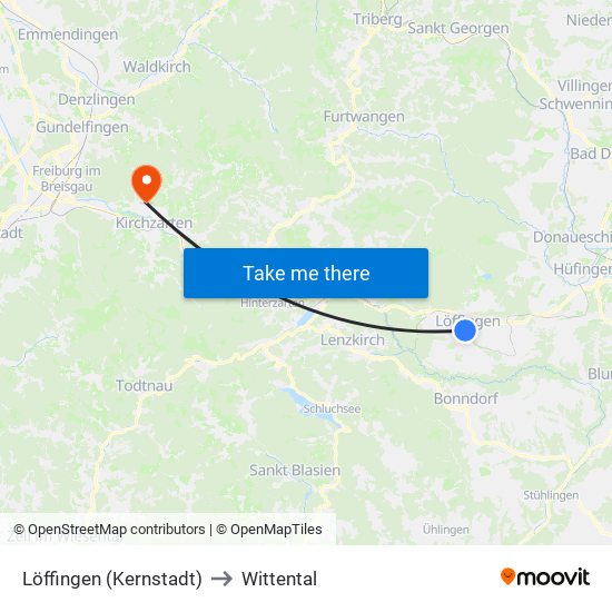 Löffingen (Kernstadt) to Wittental map