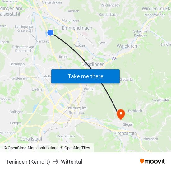 Teningen (Kernort) to Wittental map