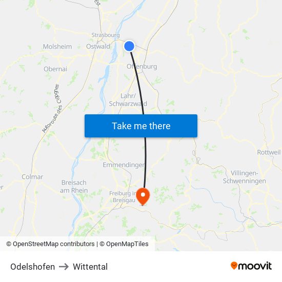 Odelshofen to Wittental map