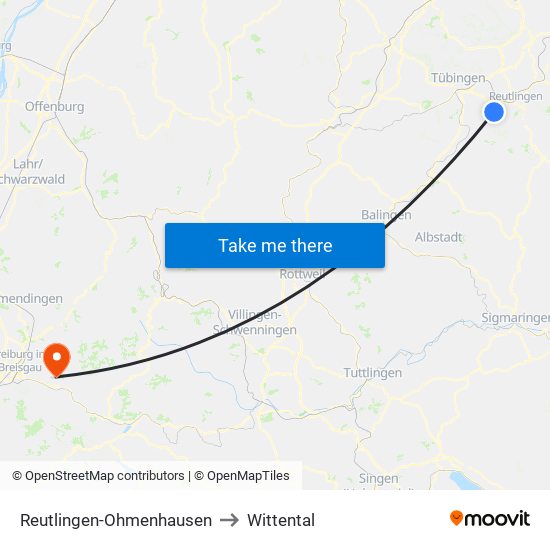 Reutlingen-Ohmenhausen to Wittental map