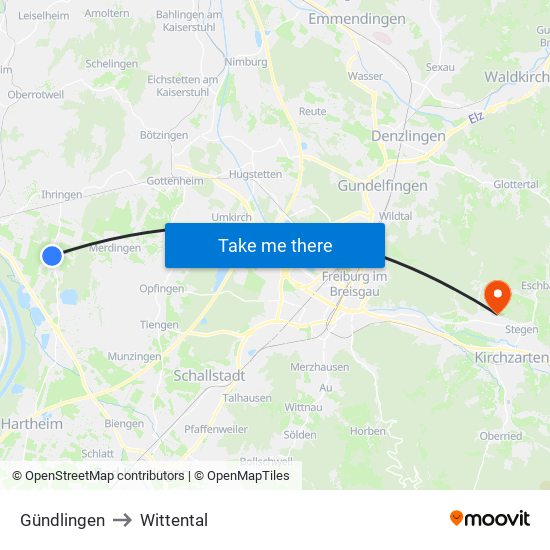 Gündlingen to Wittental map