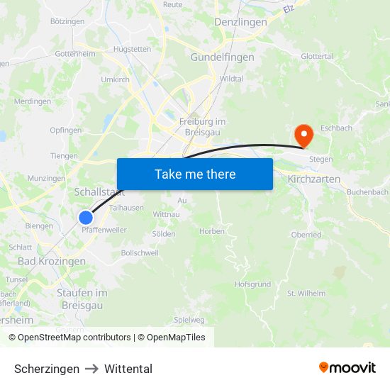 Scherzingen to Wittental map