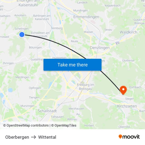 Oberbergen to Wittental map