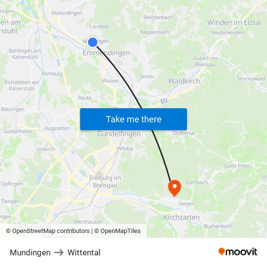 Mundingen to Wittental map