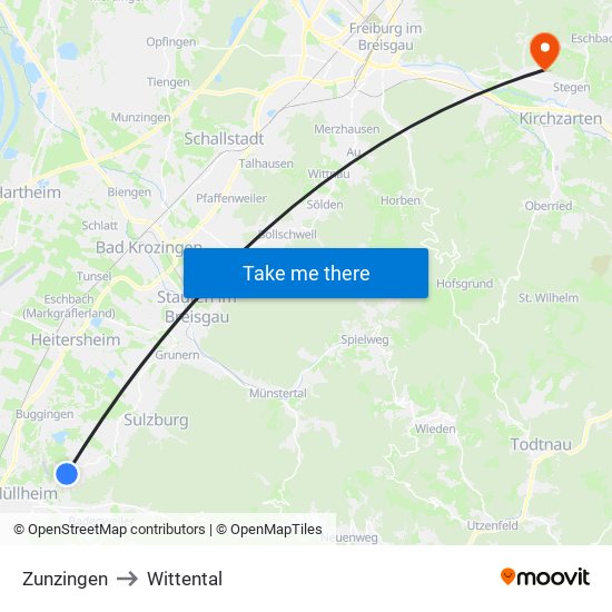 Zunzingen to Wittental map
