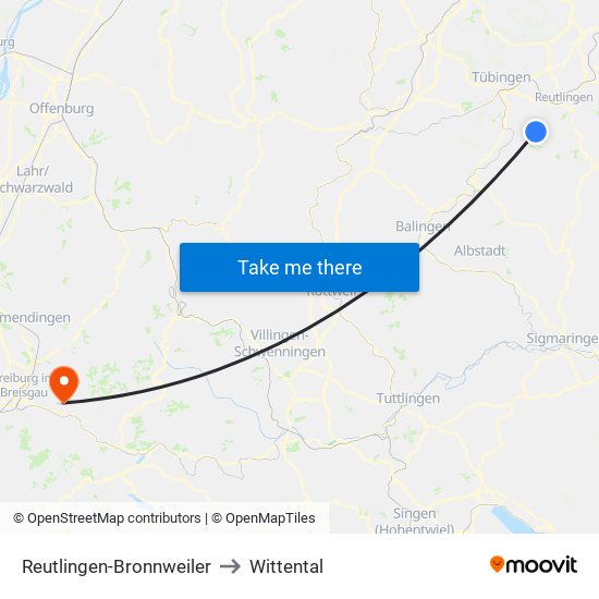 Reutlingen-Bronnweiler to Wittental map