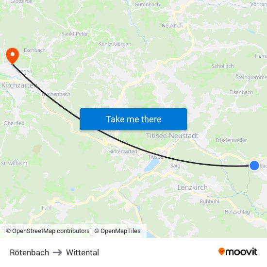 Rötenbach to Wittental map