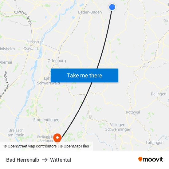 Bad Herrenalb to Wittental map