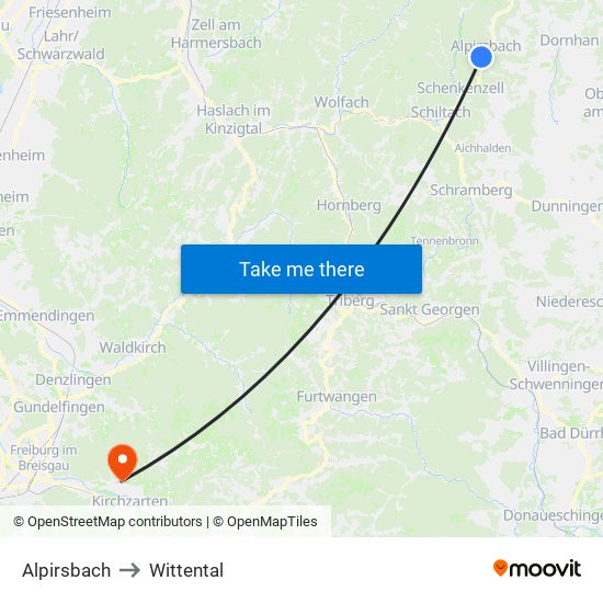 Alpirsbach to Wittental map