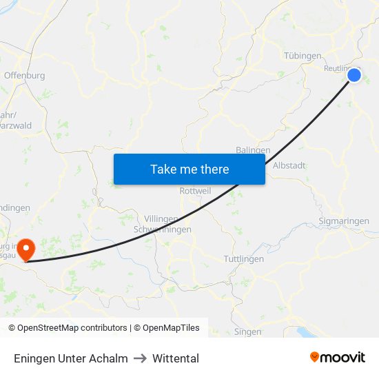 Eningen Unter Achalm to Wittental map