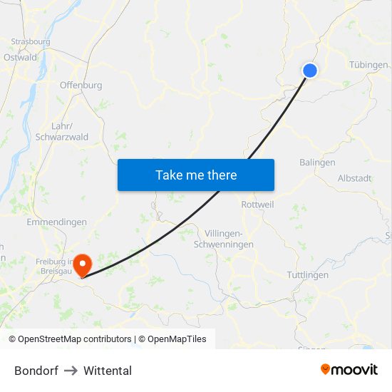 Bondorf to Wittental map