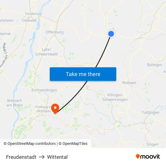 Freudenstadt to Wittental map