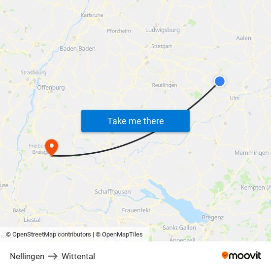 Nellingen to Wittental map