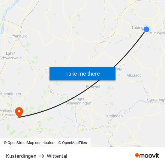 Kusterdingen to Wittental map