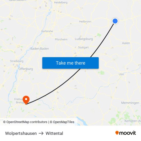 Wolpertshausen to Wittental map