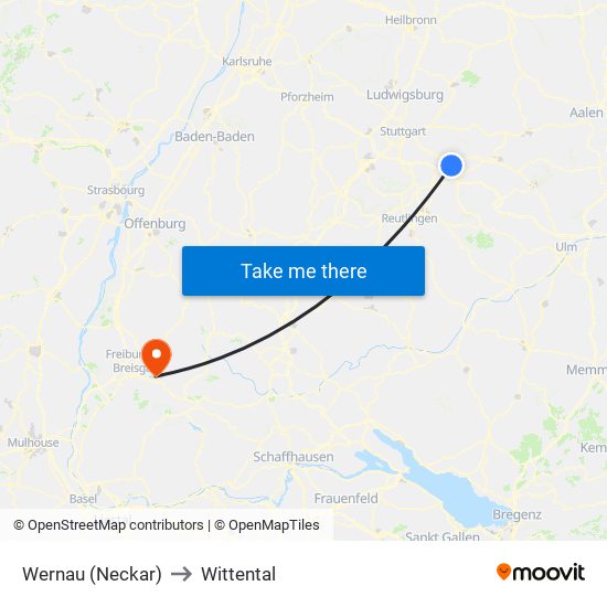 Wernau (Neckar) to Wittental map