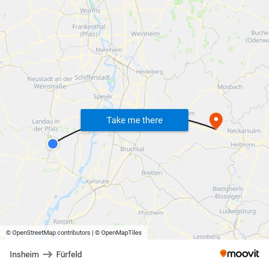 Insheim to Fürfeld map