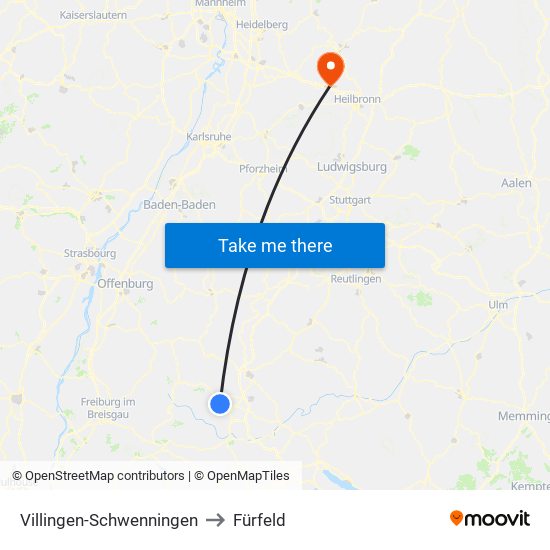 Villingen-Schwenningen to Fürfeld map