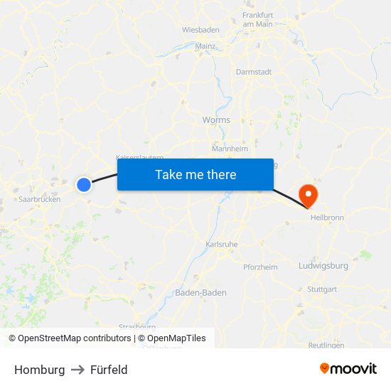 Homburg to Fürfeld map