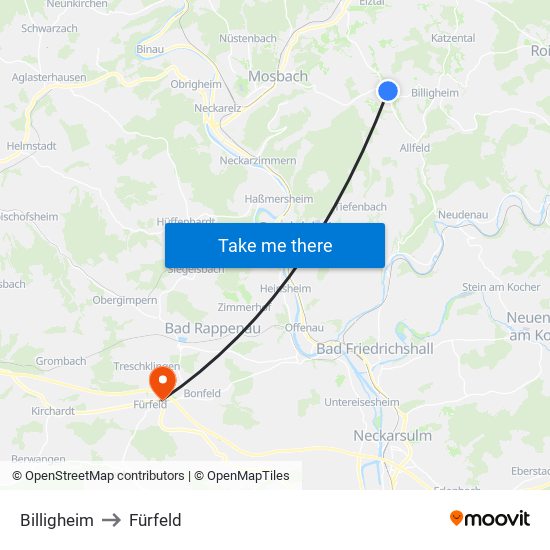 Billigheim to Fürfeld map