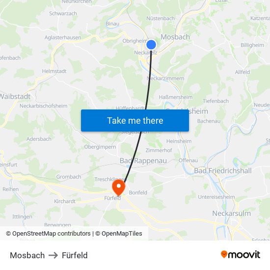 Mosbach to Fürfeld map