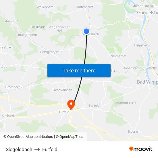 Siegelsbach to Fürfeld map
