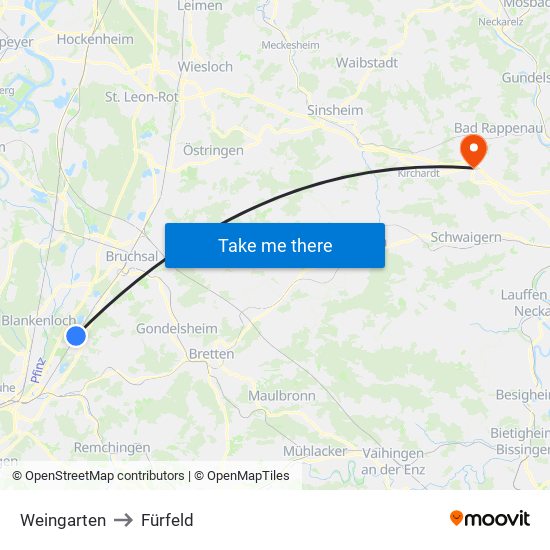 Weingarten to Fürfeld map