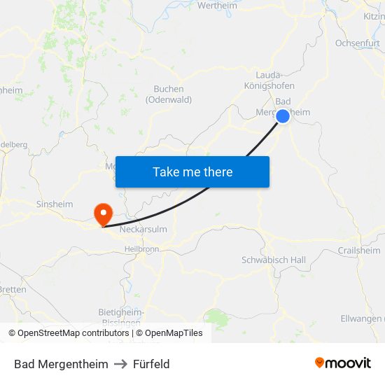 Bad Mergentheim to Fürfeld map