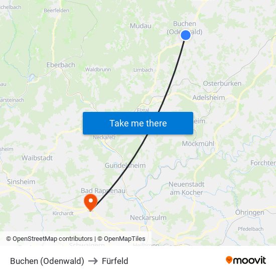 Buchen (Odenwald) to Fürfeld map