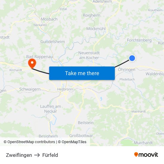 Zweiflingen to Fürfeld map