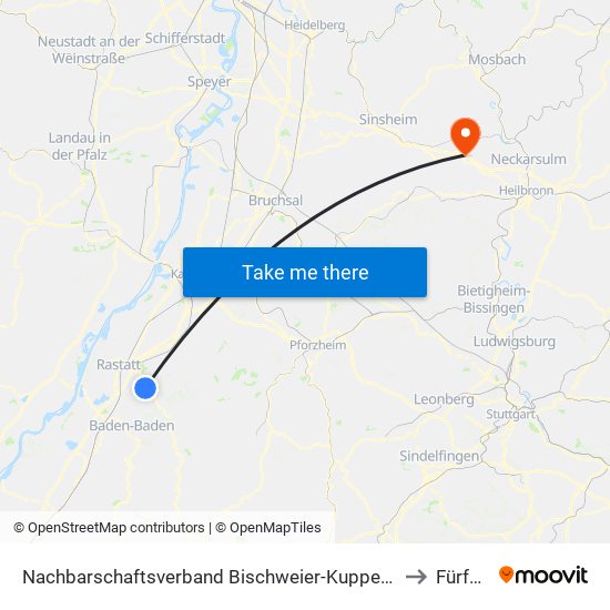 Nachbarschaftsverband Bischweier-Kuppenheim to Fürfeld map