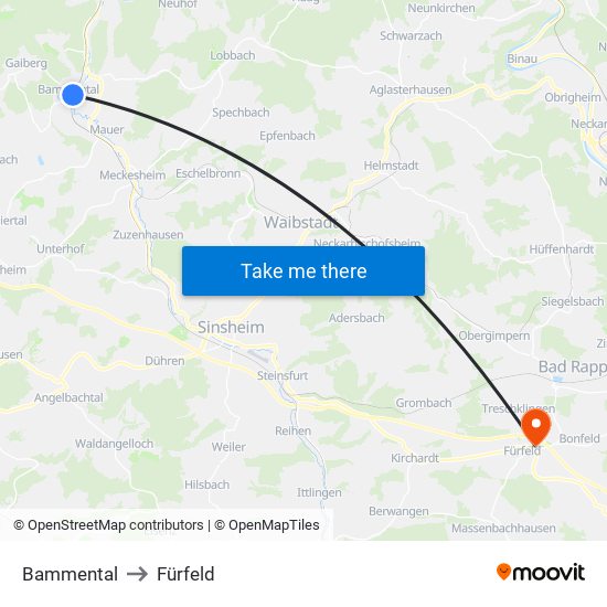 Bammental to Fürfeld map