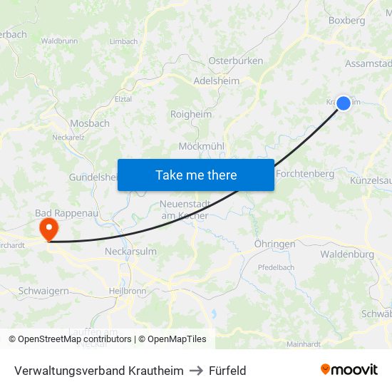 Verwaltungsverband Krautheim to Fürfeld map