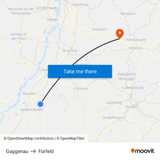 Gaggenau to Fürfeld map