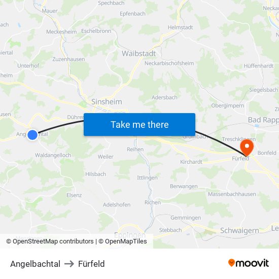 Angelbachtal to Fürfeld map