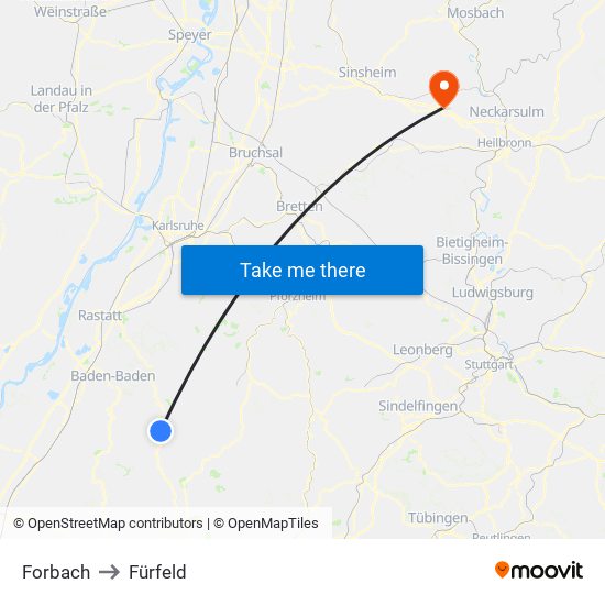 Forbach to Fürfeld map