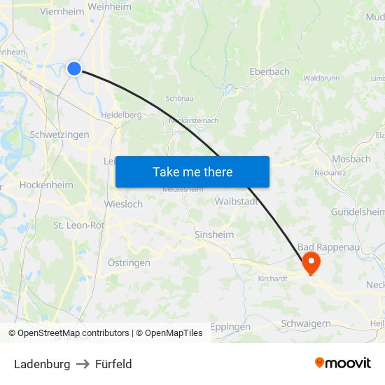 Ladenburg to Fürfeld map