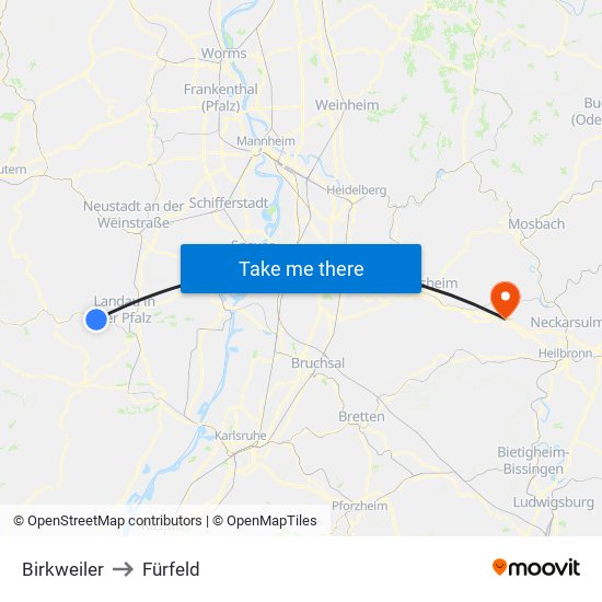 Birkweiler to Fürfeld map