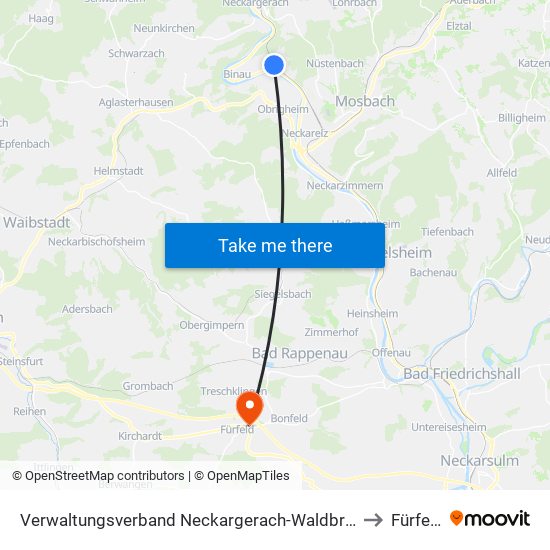 Verwaltungsverband Neckargerach-Waldbrunn to Fürfeld map