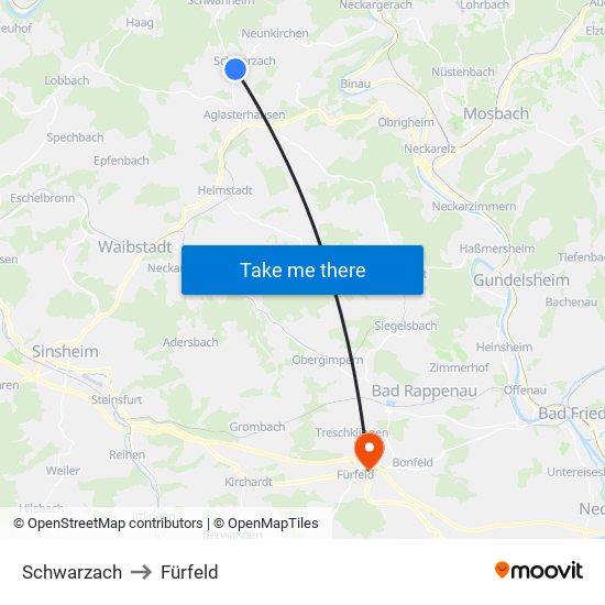 Schwarzach to Fürfeld map