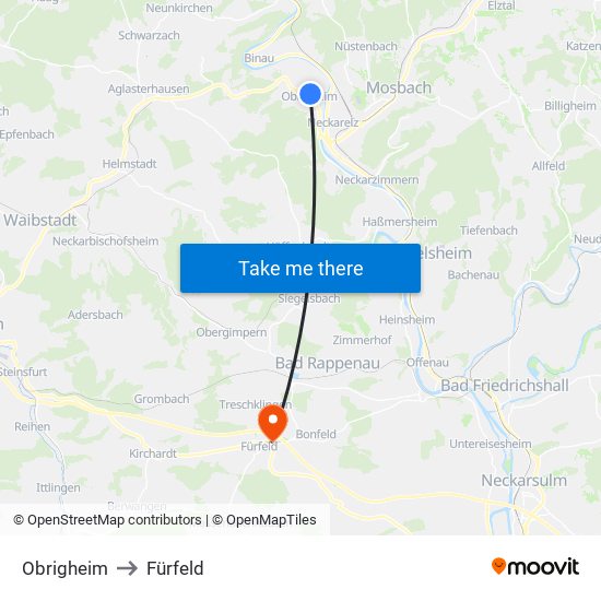 Obrigheim to Fürfeld map