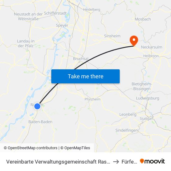 Vereinbarte Verwaltungsgemeinschaft Rastatt to Fürfeld map