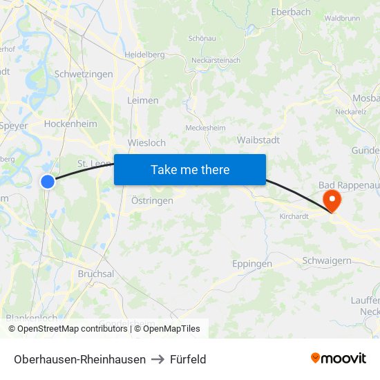 Oberhausen-Rheinhausen to Fürfeld map