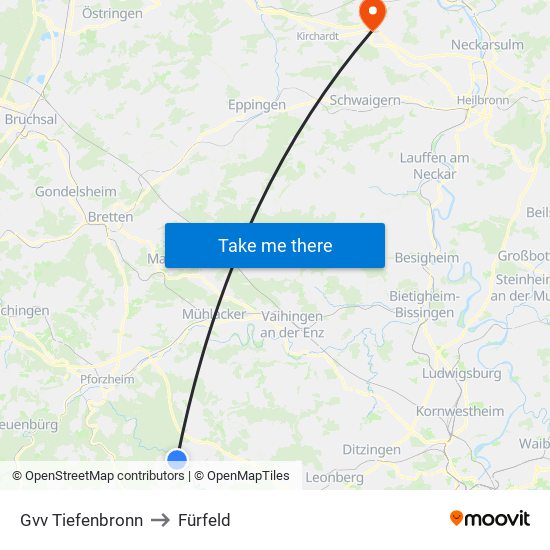 Gvv Tiefenbronn to Fürfeld map