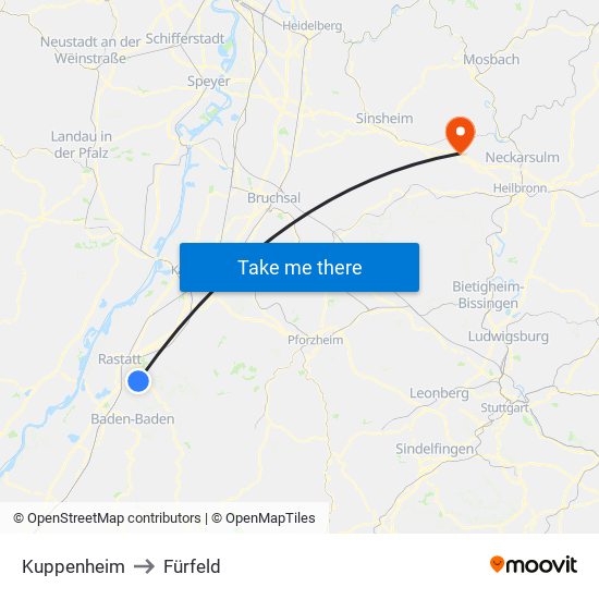 Kuppenheim to Fürfeld map