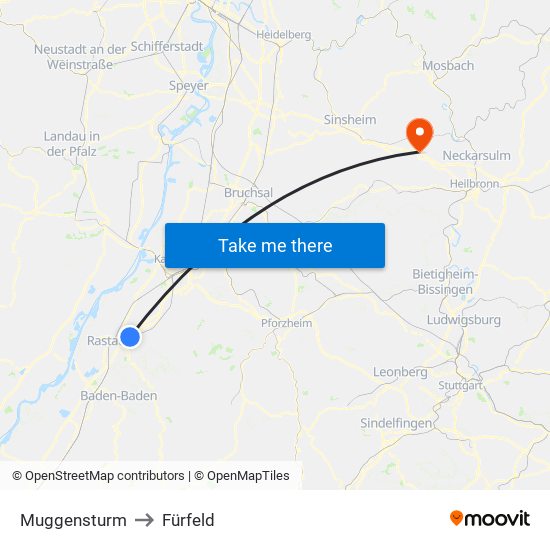 Muggensturm to Fürfeld map
