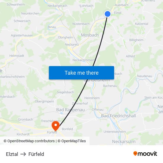 Elztal to Fürfeld map